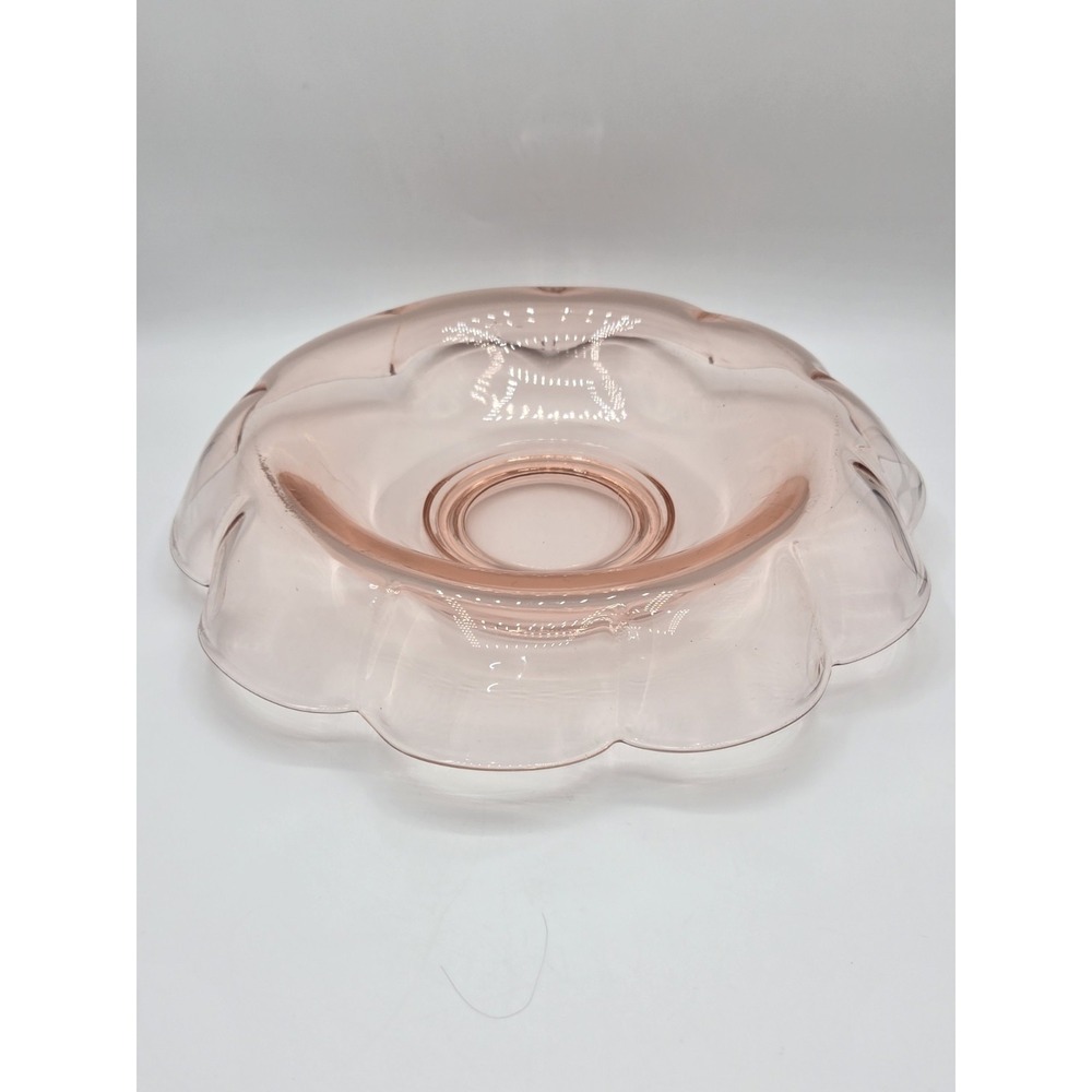 Vintage Pink Depression Glass Scalloped‎ Serving Bowl 12" Floral Rim Center Ring